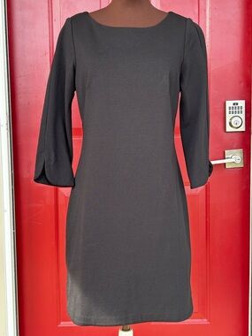 Vince Camuto Black Mini Dress with 3/4 Sleeves-exposed back zip-looks NEW